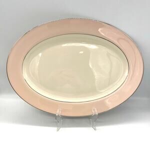 Vintage Colonial Fine China Porcelain Pink & White Platter 15.5"